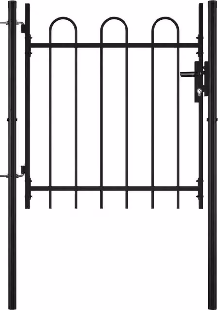 Berkfield Home Single Door Hoop Top Steel Fence Gate, Black, W: 100 cm, H: 75 cm