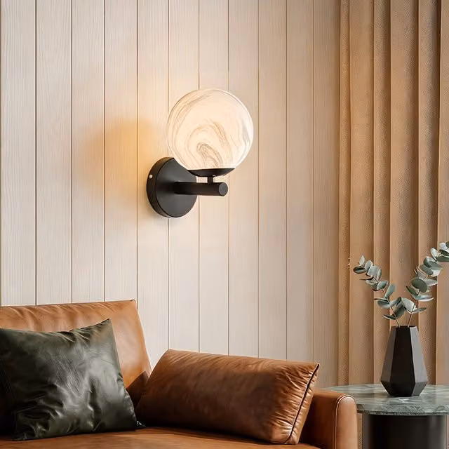 Living Star Modern Metal Wall Light with Transparent Glass Sphere Shade in Black