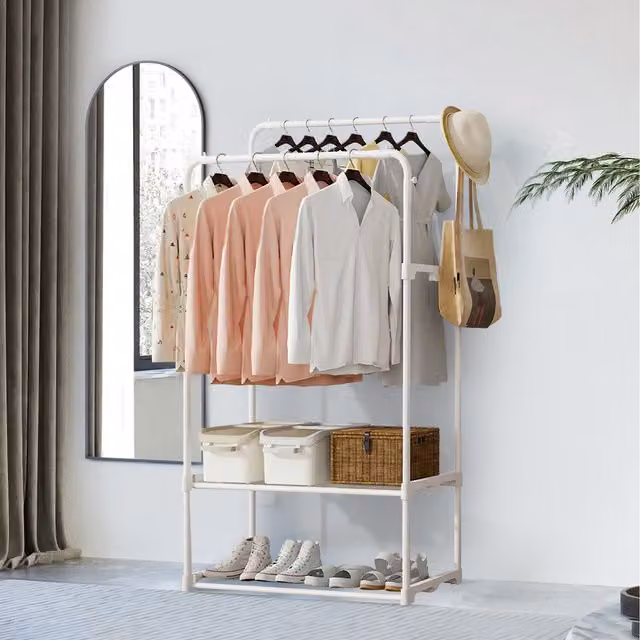 Lifeideas Metal Clothes Rail with Shelves in White