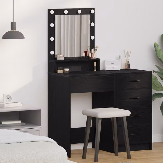 Berkfield Home Black Oak Dressing Table with LED Lights, W/D/H: 50 x 41 x 135 cm – 1