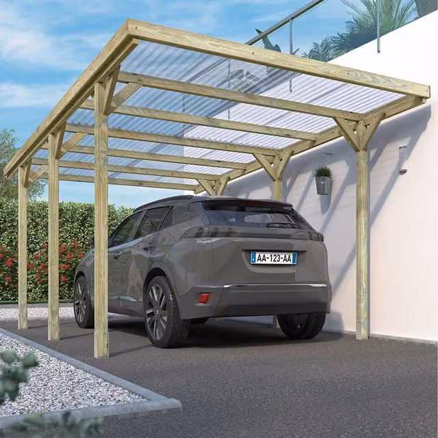 Cerland Jean Pent Wood Carport in Brown and Yellow, Freestanding Modern Design