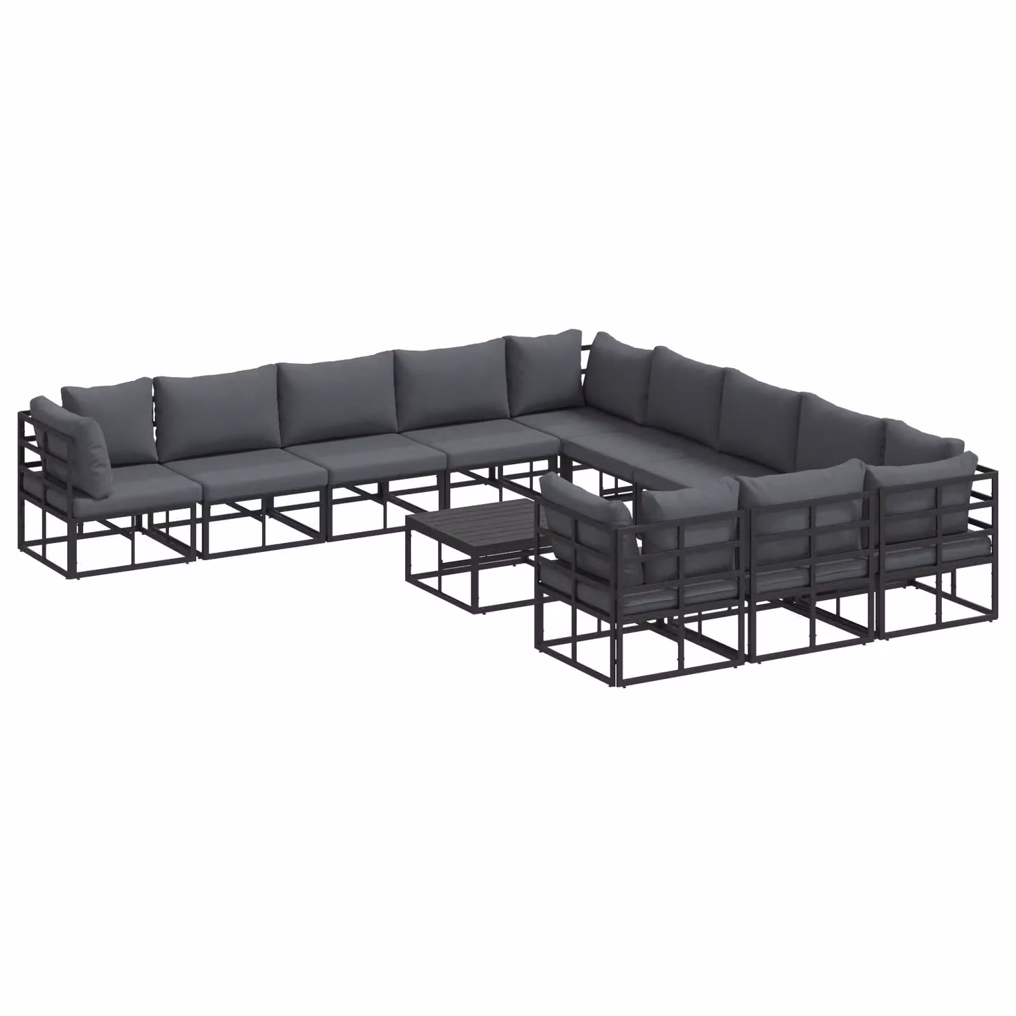 Berkfield Home 12-Piece Modern Garden Sofa Set with UV-Resistant Upholstered Cushions and Scatter Pillows in Black Powder-Coated Aluminium – 2