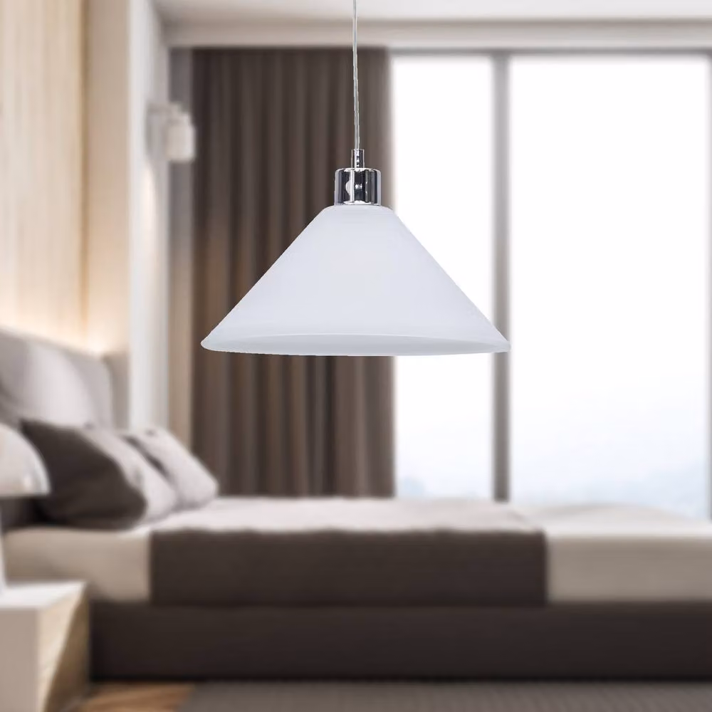 First Choice Lighting Fenton Chrome Pendant Light with White Frosted Glass, Silver – 2