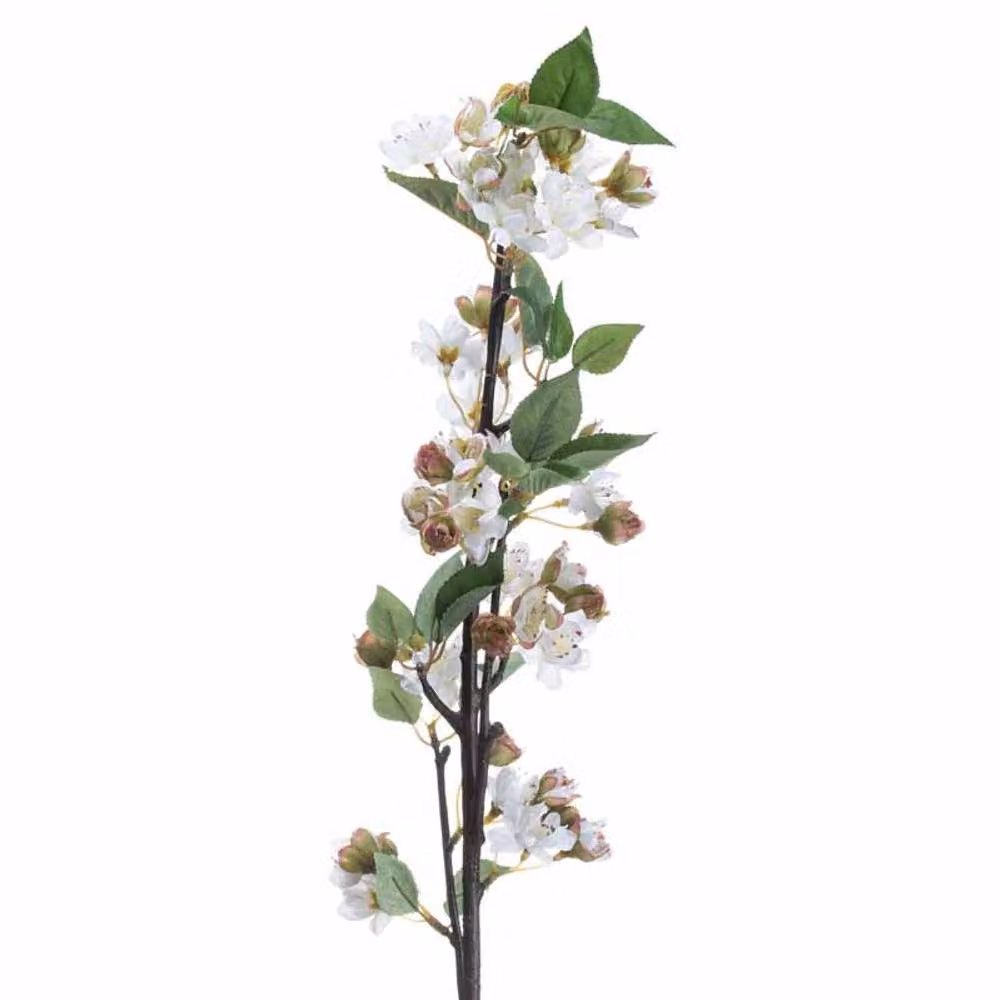Lemon Pavilion English Blossom Branch Artificial Plant in Brown, Green and White, W25 x D25 x H90 cm – 3
