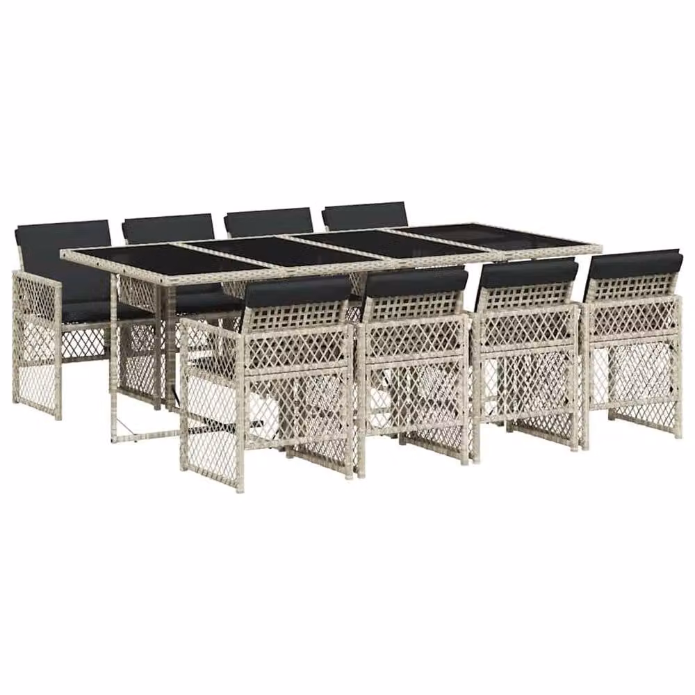 Berkfield Home 9 Piece Garden Dining Set with Light Grey Poly Rattan and Cushions – 2