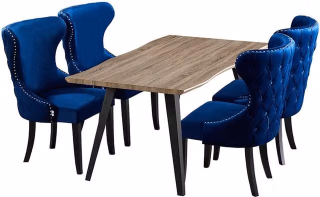 Mayfair Rocco Minimalist Rectangular Wood Dining Set with 4 Chairs in Blue and Black
