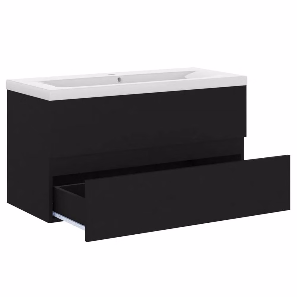 Berkfield Home Modern Black Matt Bathroom Sink Cabinet with Ceramic Basin and MDF Construction – 3