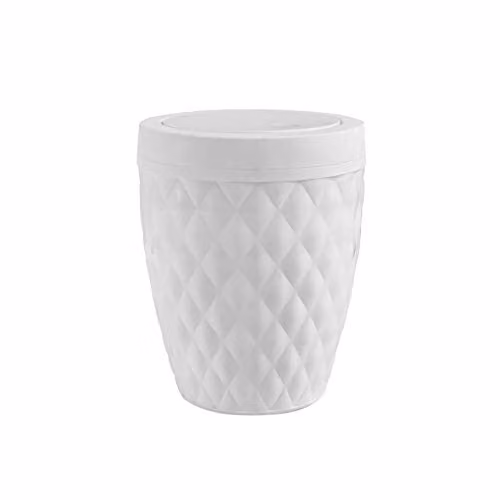 Addis Diamond Style Round Swing Lid Bathroom Bin, White, W/D/H: 22.5 x 22.5 x 29 cm – 1