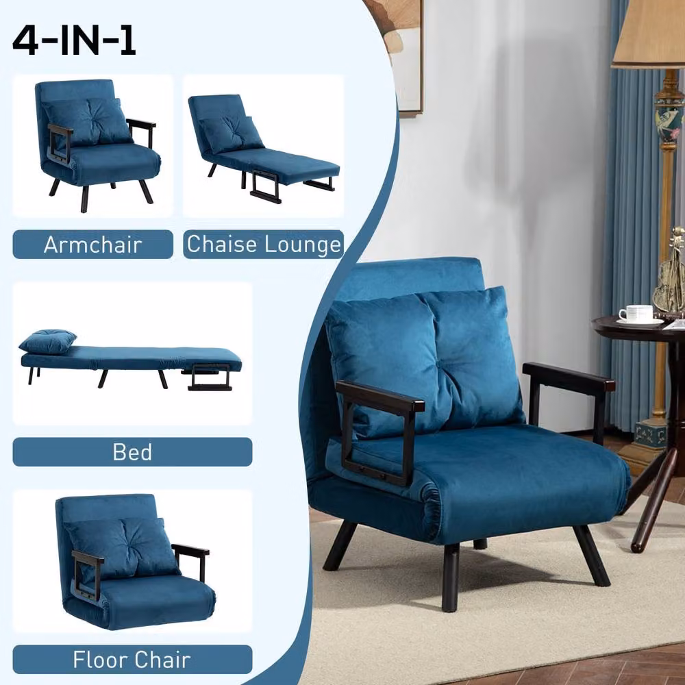 Wyld Haus Mofa Nare 4 in 1 Convertible Single Chair Bed in Navy Blue Velvet – 4