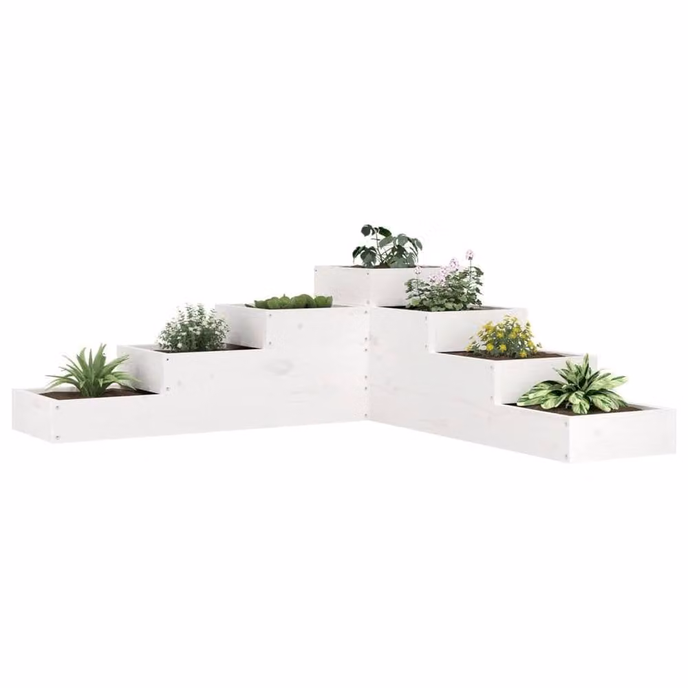 Berkfield Home Beautiful Garden Planter 4-Tier White Solid Wood Pine W: 104.5 cm, H: 106 cm, D: 36 cm – 2