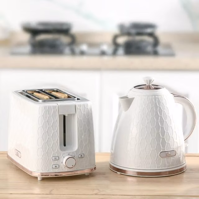 HOMCOM Kettle and 2-Slice Toaster Set with 7 Browning Levels, White