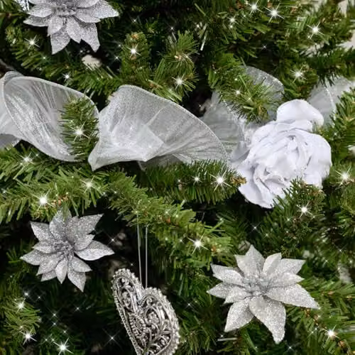 Melody Maison Silver Sparkle Ruffle Christmas Tree Ribbon, 270 cm – 2