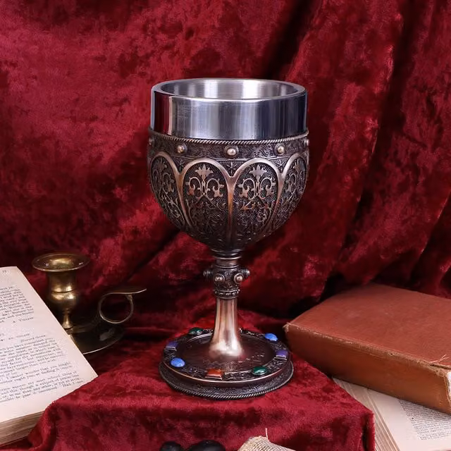 Nemesis Now Grail Goblet Wine Glass in Bronze and Brown, Height: 17 cm