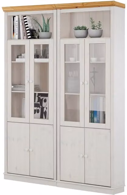 Dorel Anita Wall Unit I in White/Honey with Glass Doors and Internal Shelves