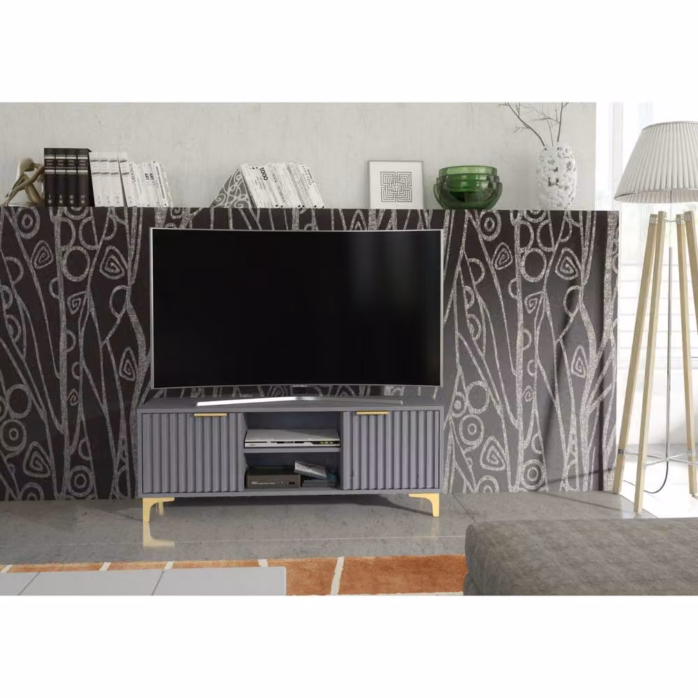 Mex Furniture LTD Tide Crest TV Unit in Dark Grey and Gold, W: 120 cm, D: 35 cm, H: 45 cm – 2