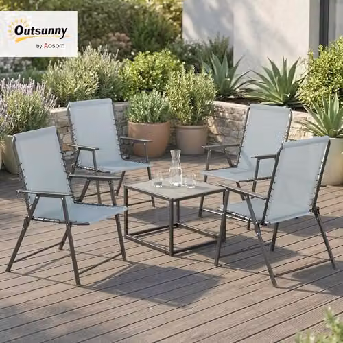 Outsunny Set of 4 Folding Metal Garden Chairs in Matt Grey – 2