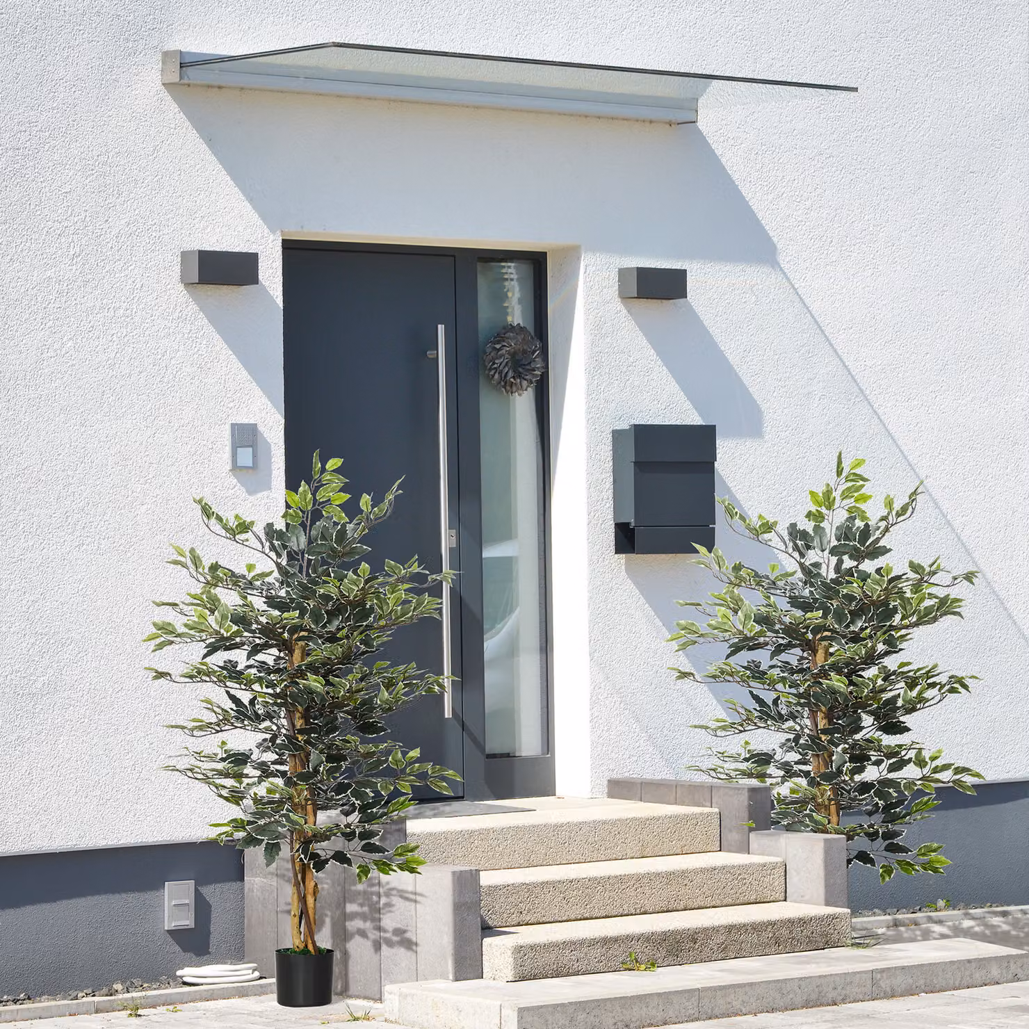 HOMCOM Set of 2 Green Artificial Ficus Trees, Height: 130 cm – 2
