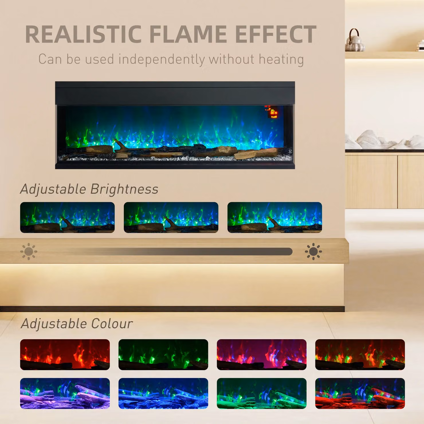 HOMCOM 152.4 cm Electric Fireplace in Black and Multicolour, suitable for Recessed, Wall Mount or Freestanding Installation – 4