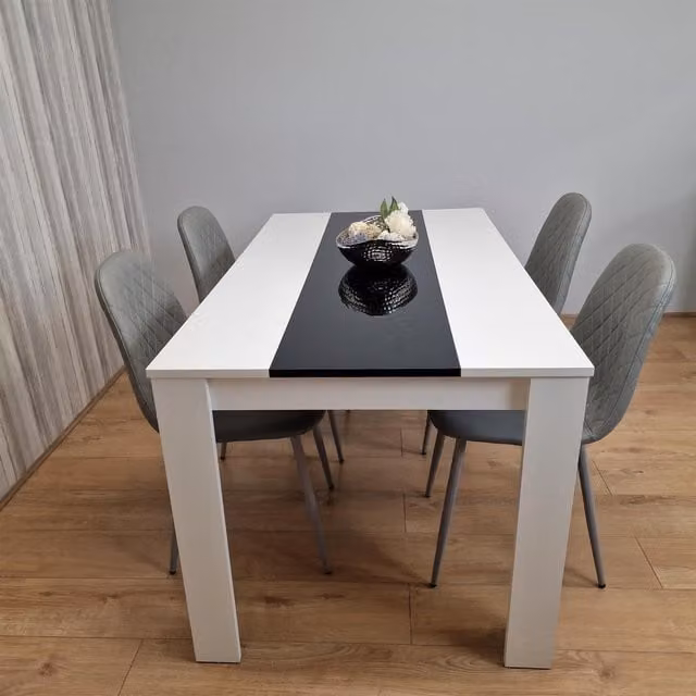Kosy Koala Modern Dining Table Set with 4 Grey Chairs in Brown, White and Black – 1
