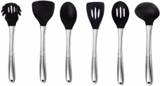Good Food 6 Piece Silicone and Stainless Steel Utensil Set in Black