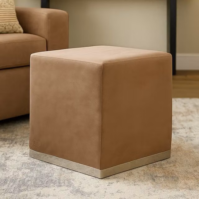Orsina Modern Rectangular Square Stool in Brown Velvet with Silver Metal Frame