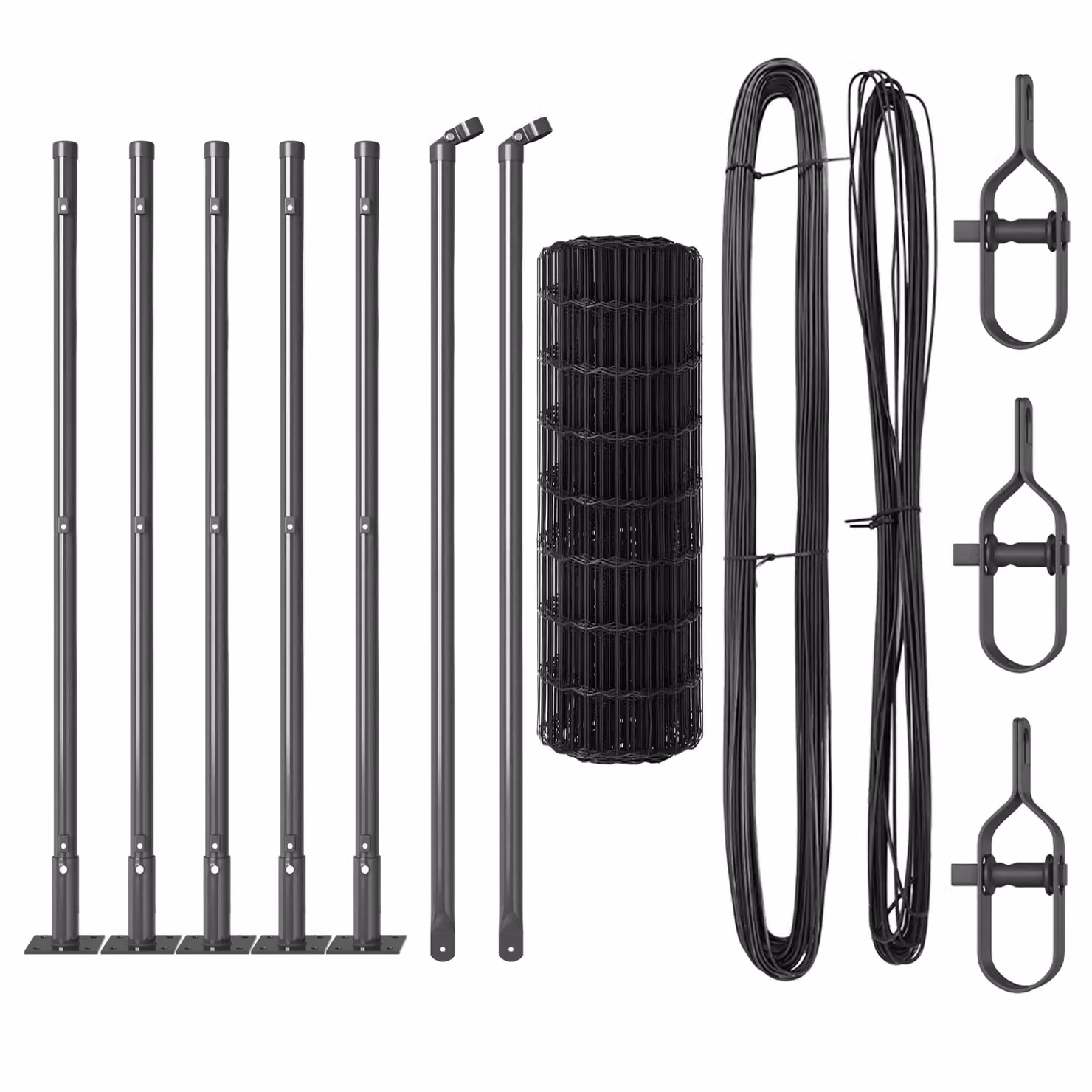 Berkfield Home Euro Fence with 7 Flanged Round Posts, Galvanised Steel, Silver/Grey, W: 10 m, H: 0.6 m – 3