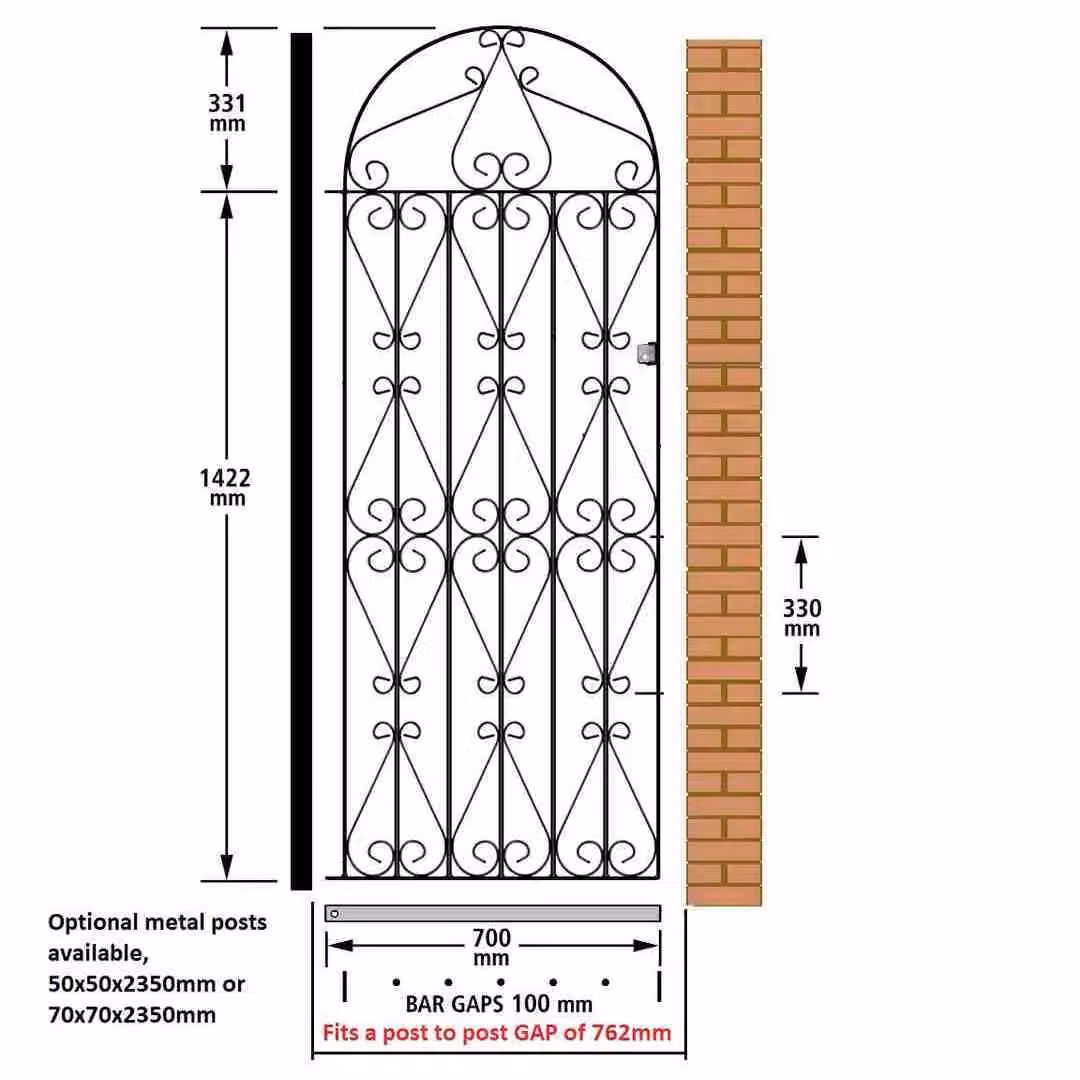 Burbage Iron Craft Regent Scroll Tall Bow Top Single Gate in Black, Fits Gap of W: 76.2 cm, H: 175.3 cm – 2