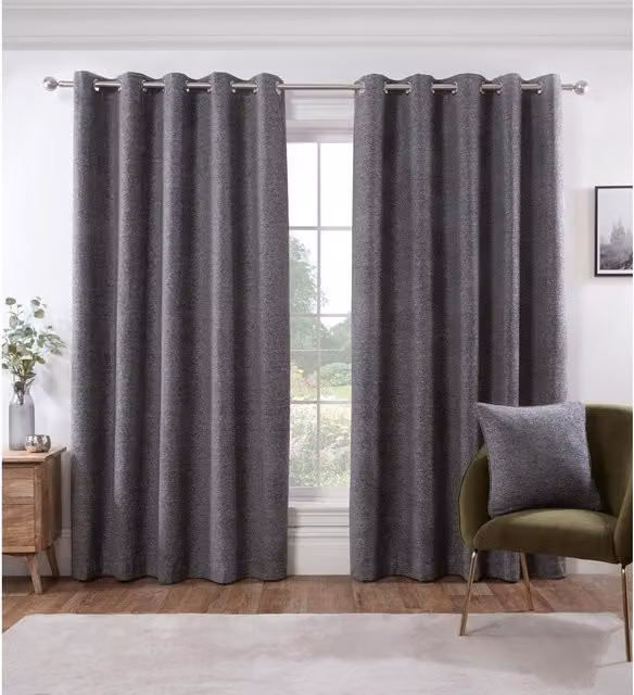 Sundour Rivington Heavyweight Opaque Eyelet Curtains, Grey, W: 183 cm, H: 229 cm
