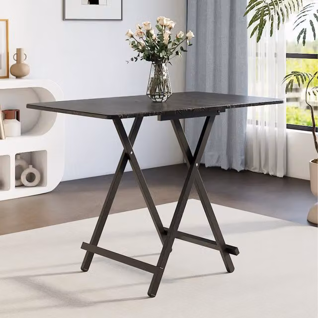 Komore Modern Black Rectangular Folding Dining Table with Matt MDF Laminate Top and X-Frame Metal Legs, Width: 100 cm