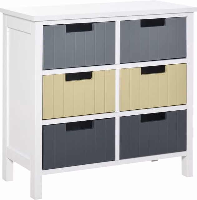 HOMCOM 6-Drawer Storage Tower Dresser Chest with Wooden Top for Bedroom, Nursery and Hallway Organisation – 1