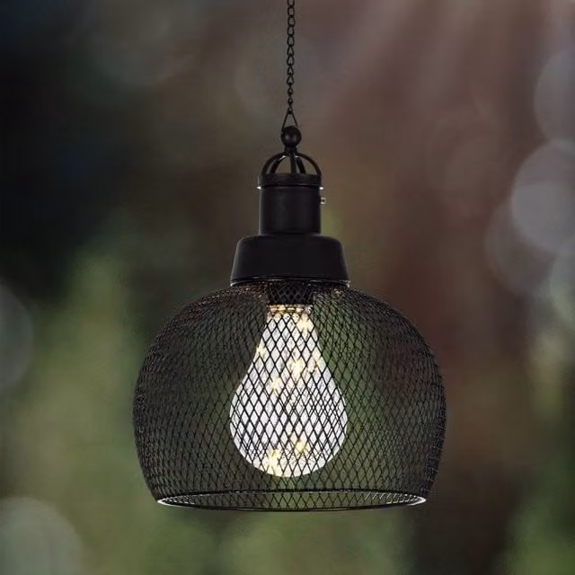 Eglo Solar LED Hanging Outdoor Garden Light in Black Steel Wire Mesh