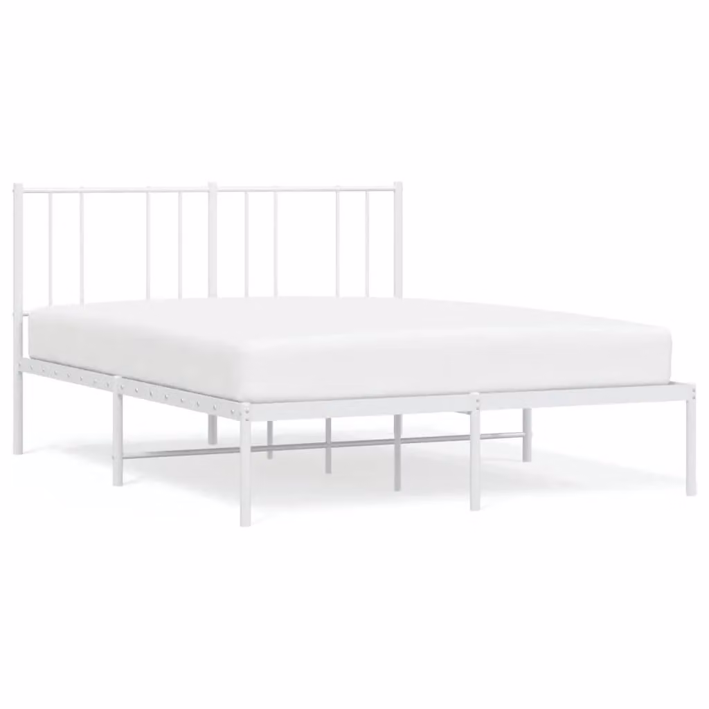 Berkfield Home Metal Bed Frame with Headboard, White, W: 160 cm, D: 200 cm – 2