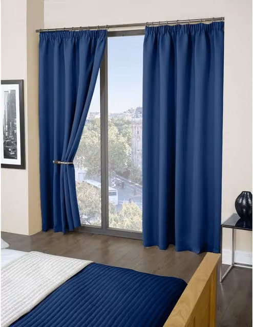 Emma Barclay Blue Thermal Blackout Fabric Panel Curtains, Width: 137 cm, Height: 168 cm