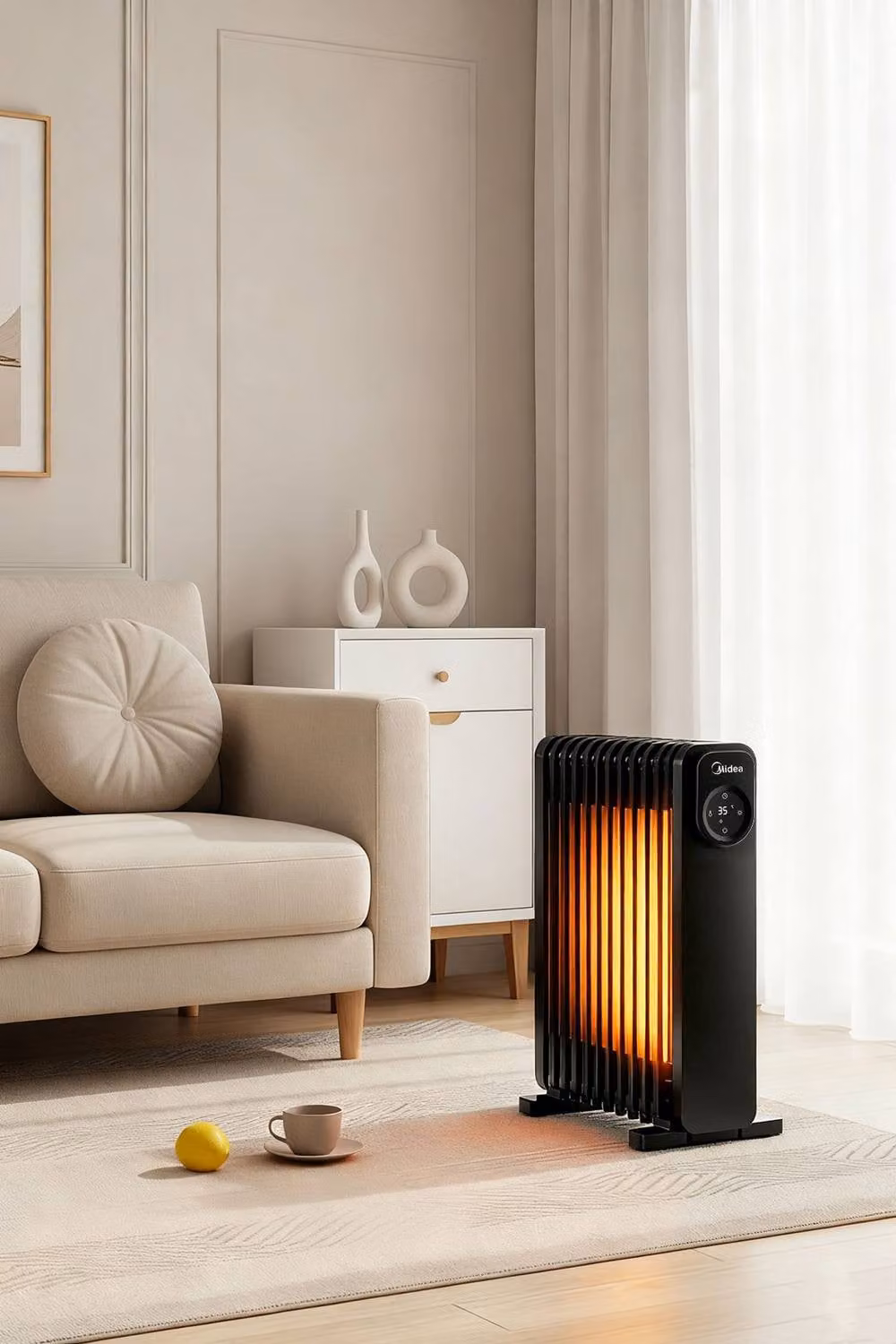 Midea 2.3kW 11-Fin Electric Oil-Filled Radiator with Remote Control and Overheat and Tip Over Protection, Black – 3