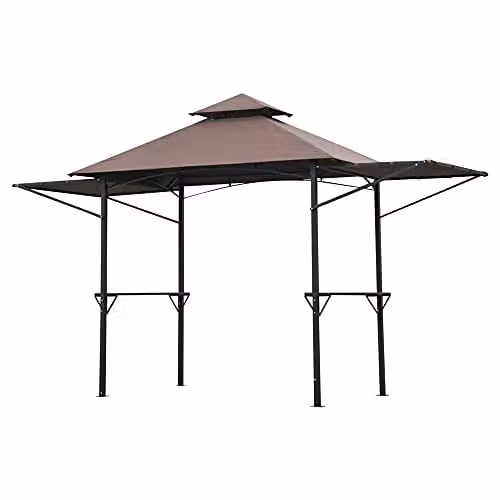 Outsunny Waterproof BBQ Tent Picnic Gazebo with Shelving in Brown and Black – 2
