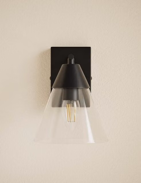 M&S Modern Black Metal and Glass Adjustable Cone Hinged Wall Light