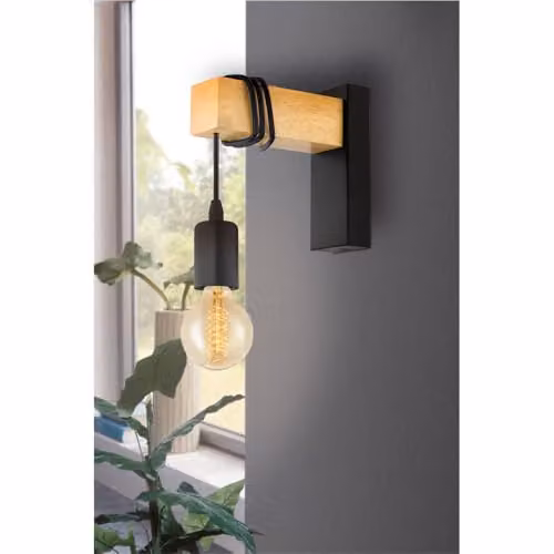 Loops Modern LED Wall Light in Black and Brown with E27 Fitting and IP44 Rating – 2