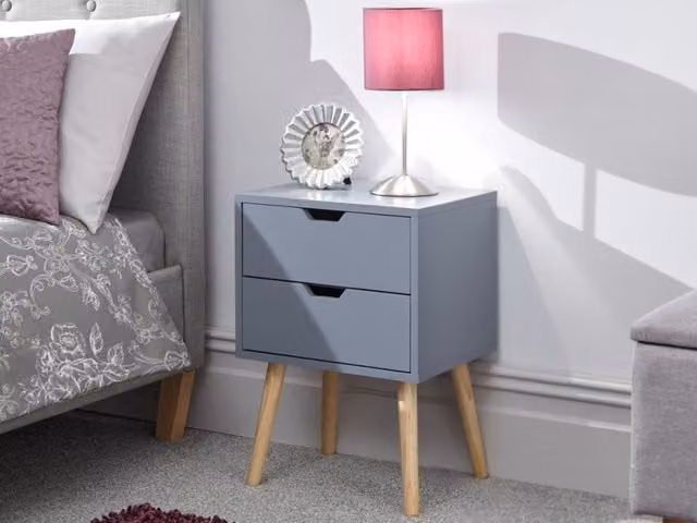 GFW Nyborg 2 Drawer Bedside Table in Dark Grey