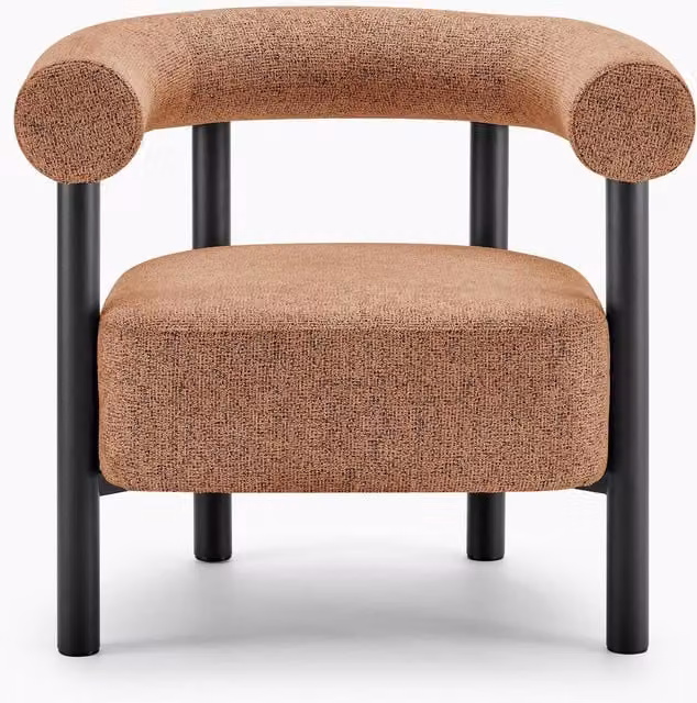FurnitureboxUK Mirabel Mid-Century Fabric Accent Tub Chair with Armrests in Orange and Black