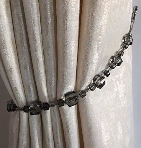 Alan Symonds Tiffany Acrylic Beaded String Curtain Tie Backs - Pair in Grey