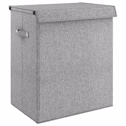 vidaXL Foldable Laundry Hamper in Grey Faux Linen Fabric, W: 51 cm, D: 34.5 cm, H: 59 cm