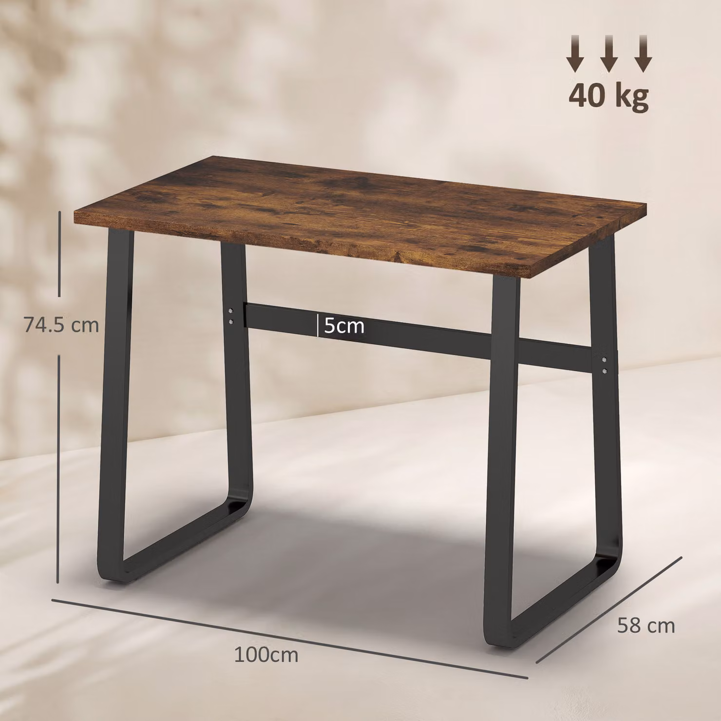 HOMCOM Industrial Writing Desk with Metal Legs in Rustic Brown and Black, W: 100 cm, D: 58 cm, H: 74.5 cm – 3
