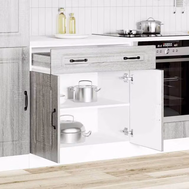 Berkfield Home Kalmar Kitchen Base Cabinet in Grey Sonoma Matt Engineered Wood, H: 81.5 cm, W: 80 cm, D: 46 cm