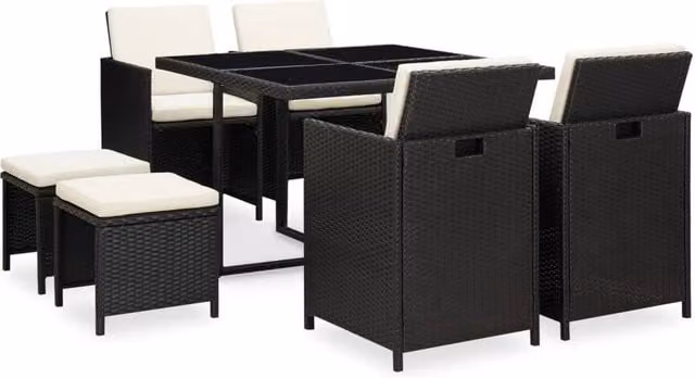 Berkfield Home 9 Piece Poly Rattan Outdoor Dining Set with Cushions in Black – 1