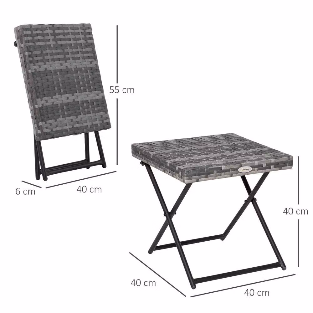 ERGOVEXA Square PE Wicker Rattan Folding Garden Table in Grey, W/D/H: 40 x 40 x 30 cm – 2