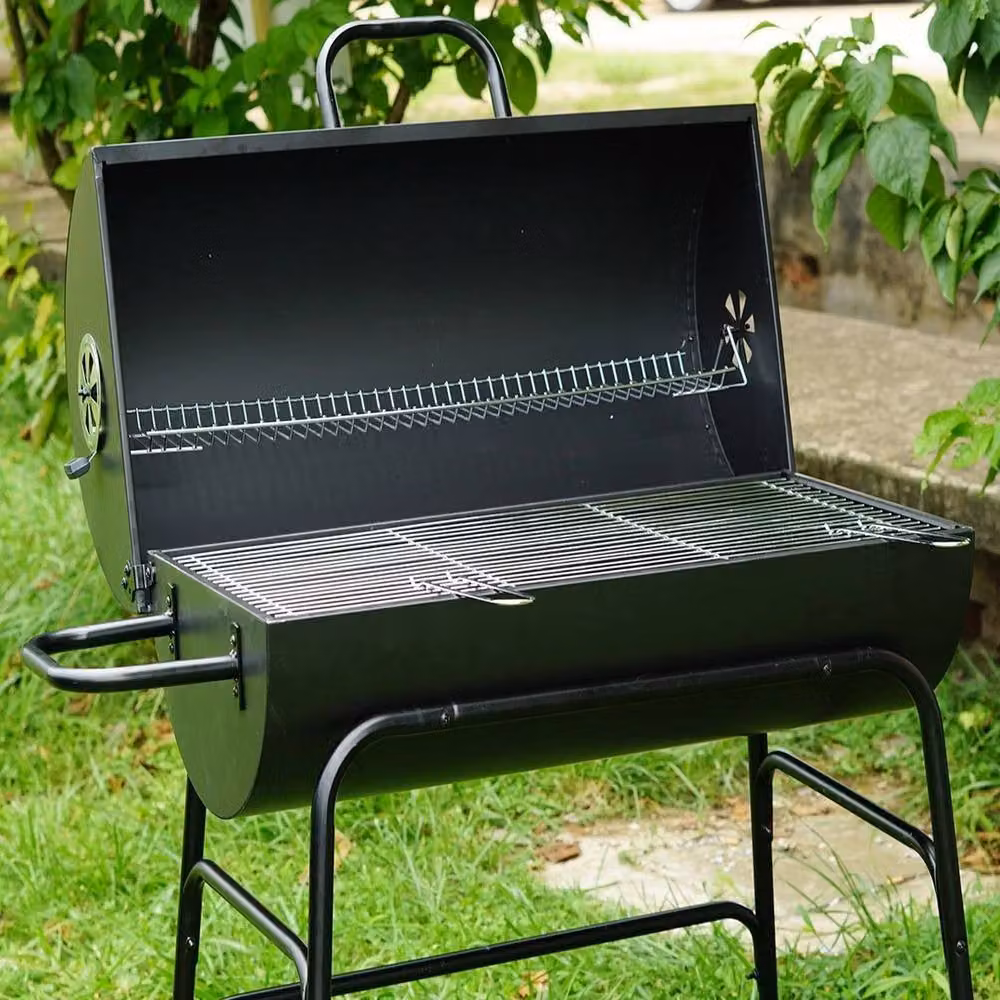 Havendro Black Steel Oil Drum Charcoal BBQ Grill with Warming Rack and Cart, W/D/H: 93 x 90 x 64.5 cm – 4