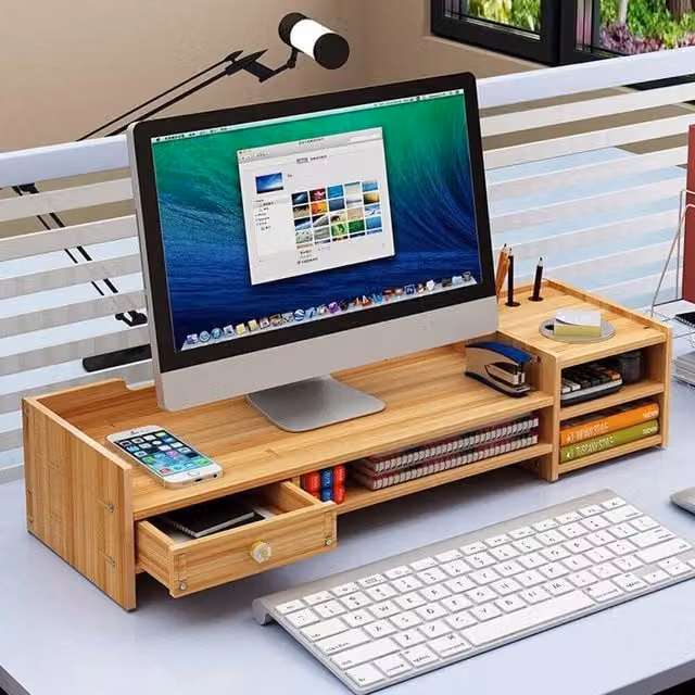 SPETLEK Brown Wood Computer PC Desktop Monitor Stand