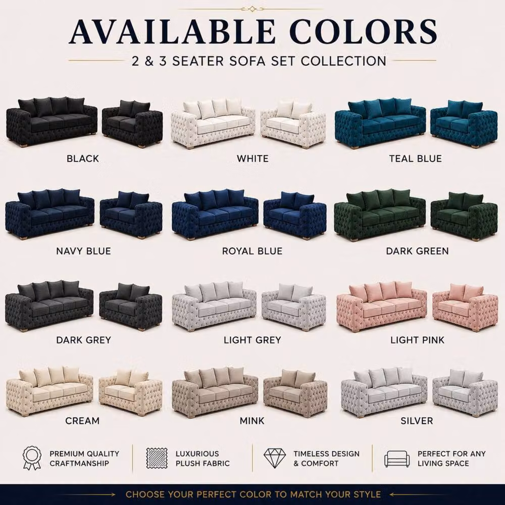 Stratus Interiors Ashley Scatter Back Chesterfield Fabric Sofa 2 and 3 Seater Set in Petrol – 4