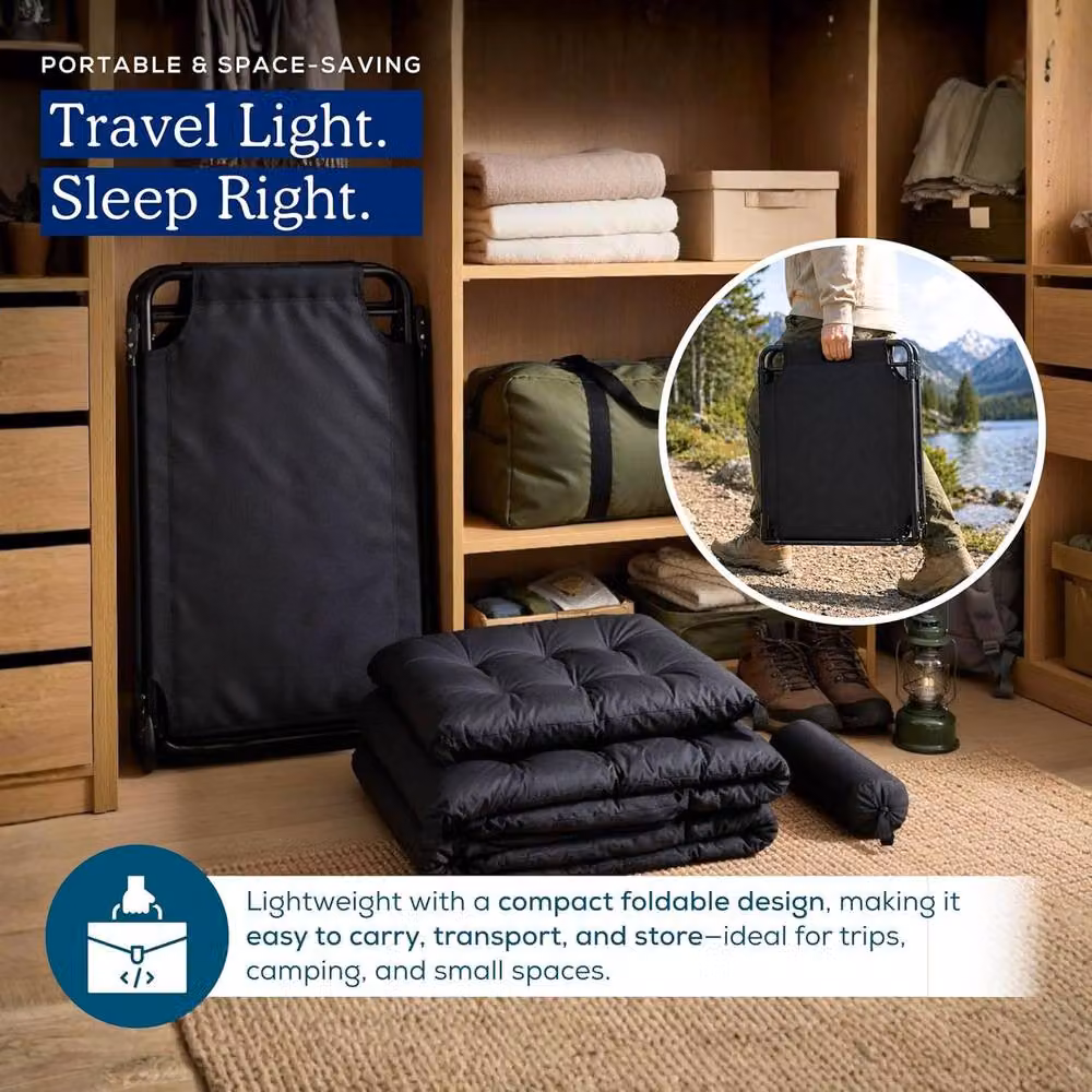 Volila Portable Folding Bed with Mattress in Black, Small Single – 5