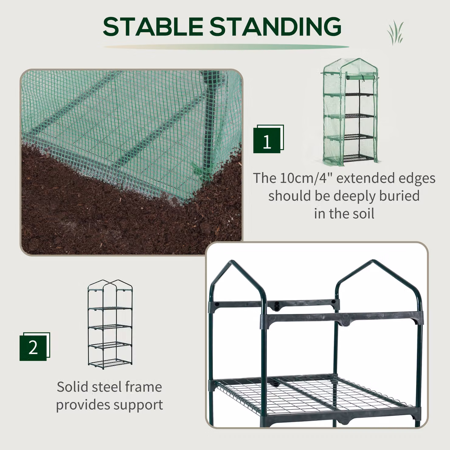Outsunny 4 Tier Mini Greenhouse with Steel Frame and PE Cover, Green, W/D/H: 70 x 50 x 160 cm – 3